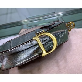 Dior Saddle Water Snake Letter Fringed Leather Saddle Bag Silver