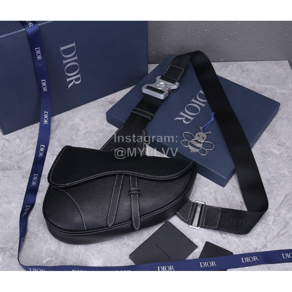 Dior Saddle Punk Leather Saddle Bag Pure Black 93305