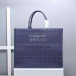 Dior Book Tote Embroidered Rattan Check Large Handbag Blue