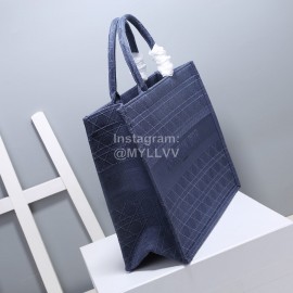Dior Book Tote Embroidered Rattan Check Large Handbag Blue