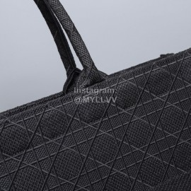 Dior Book Tote Embroidered Rattan Check Large Handbag Black
