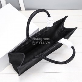 Dior Book Tote Embroidered Rattan Check Large Handbag Black