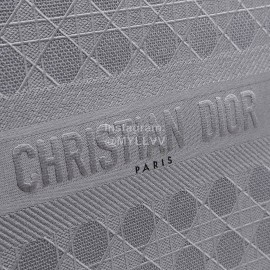 Dior Book Tote Embroidered Rattan Check Large Handbag Silver
