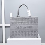 Dior Book Tote Embroidered Rattan Check Small Handbag Silver