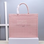 Dior Book Tote Embroidered Rattan Check Large Handbag Pink