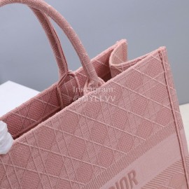 Dior Book Tote Embroidered Rattan Check Large Handbag Pink