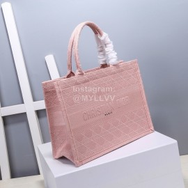 Dior Book Tote Embroidered Rattan Check Small Handbag Pink