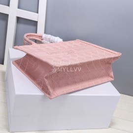 Dior Book Tote Embroidered Rattan Check Small Handbag Pink