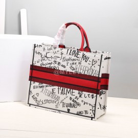 Dior Book Tote Letters Love Embroidery Large Handbag White