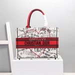 Dior Book Tote Letter Love Embroidered Medium Handbag White