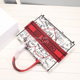 Dior Book Tote Letter Love Embroidered Medium Handbag White
