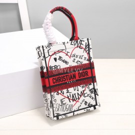 Dior Book Tote Letters Love Embroidery Small Handbag White