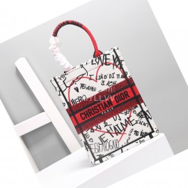 Dior Book Tote Letters Love Embroidery Small Handbag White