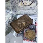 Dior Ama Mirror Rattan Check Chain Shoulder Bag Gold