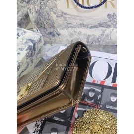 Dior Ama Mirror Rattan Check Chain Shoulder Bag Gold