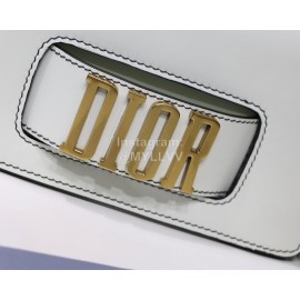 Dior Vintage Gold Metal Cowhide Flap Handbag White