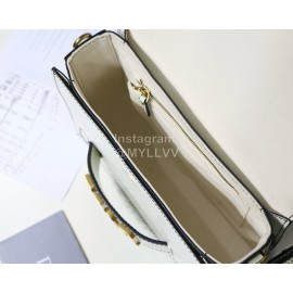 Dior Vintage Gold Metal Cowhide Flap Handbag White