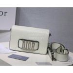Dior Vintage Silver Letters Metal Cowhide Flap Handbag White