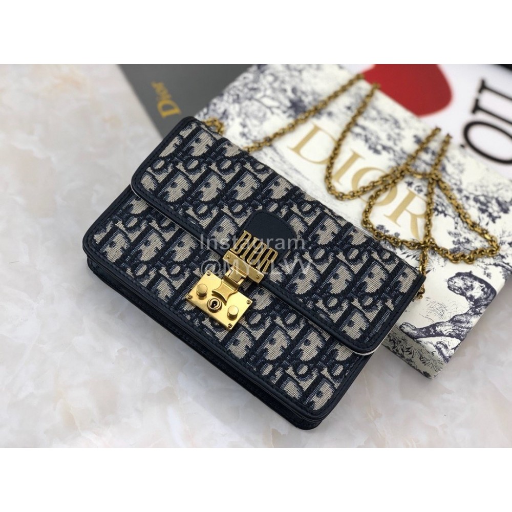 Dior Addict Letter Snap Flap Small Chain Bag Dark Blue