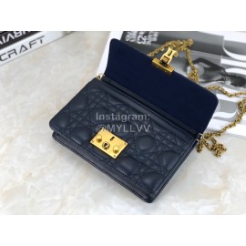 Dior Addict Letter Horsebit Flap Large Chain Shoulder Bag Dark Blue