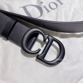 Dior Black Calf Leather Retro Metal Black Letters Buckle 30mm Belt