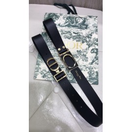 Dior Retro Calf Leather Gold Letters Buckle 30mm Belt Black
