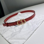 Dior Red Calf Leather Retro Letters Buckle Belt