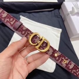 Dior Cowhide Pattern Textile Cloth Letter Buckle 20mm Belt Wine Red