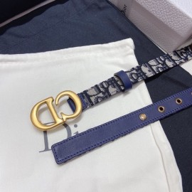 Dior Cowhide Pattern Textile Cloth Letter Buckle 20mm Belt Blue
