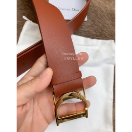 Dior Brown Smooth Cow Leather Shiny Gold Buckle 40mm Belt