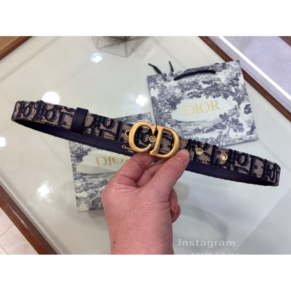 Dior Cowhide Pattern Textile Cloth Cd Buckle 20mm Belt Navy