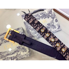 Dior Cowhide Pattern Textile Cloth Pin Buckle 20mm Belt Navy