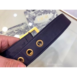 Dior Cowhide Pattern Textile Cloth Pin Buckle 20mm Belt Navy