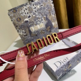 Dior Red Calf Leather Retro Metal Letters Buckle 15mm Belt