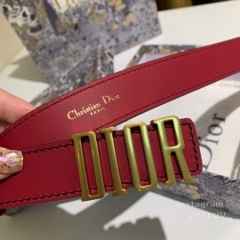 Dior Red Calf Leather Retro Metal Letters Buckle 30mm Belt