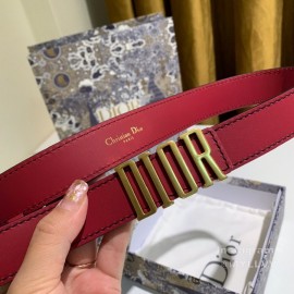 Dior Red Calf Leather Retro Metal Letters Buckle 30mm Belt