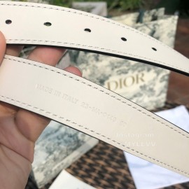 Dior White Calf Leather Retro Metal Letters Buckle 30mm Belt