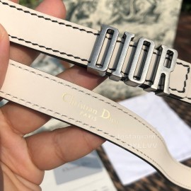 Dior White Calf Leather Retro Silver Letters Buckle 20mm Belt