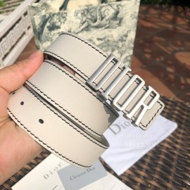 Dior White Calf Leather Retro Silver Letters Buckle 30mm Belt
