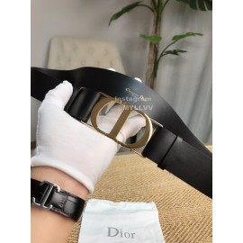 Dior Smooth Calf Leather Gold Metal Slide Buckle Montaigne Belt Black