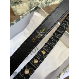 Dior Vintage Gold Buckle Letter Logo 20mm Embroidered Canvas Belt For Women