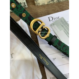 Dior Vintage Gold Buckle Letter Logo 20mm Embroidered Canvas Belt Green