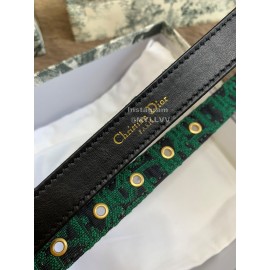 Dior Vintage Gold Buckle Letter Logo 20mm Embroidered Canvas Belt Green