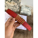 Dior New Calf Leather Gold Letter Buckle 30mm Belt For Women Red