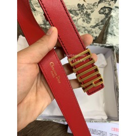 Dior New Calf Leather Gold Letter Buckle 30mm Belt For Women Red