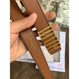 Dior New Calf Leather Gold Letter Buckle 30mm Belt For Women Brown