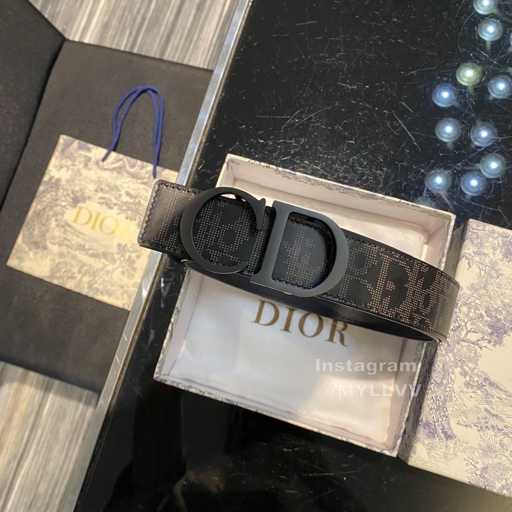 Dior Oblique Printed Calf Leather Brass Belt Buckle 35mm Belt Black