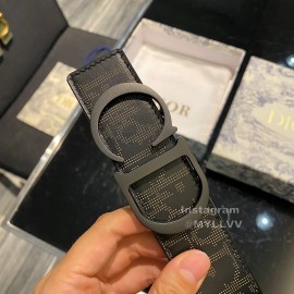 Dior Oblique Printed Calf Leather Brass Belt Buckle 35mm Belt Black