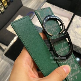 Dior Oblique Printed Calf Leather Brass Belt Buckle 35mm Belt Green