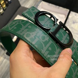 Dior Oblique Printed Calf Leather Brass Belt Buckle 35mm Belt Green